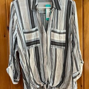 Lightweight Striped Button-Front Women's Top - Gray/White